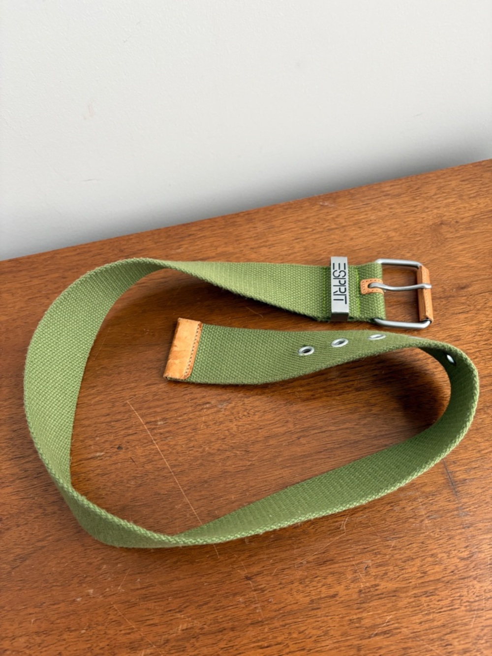 Vintage ESPRIT Green Canvas Belt with Leather Accents - Picture 2 of 3